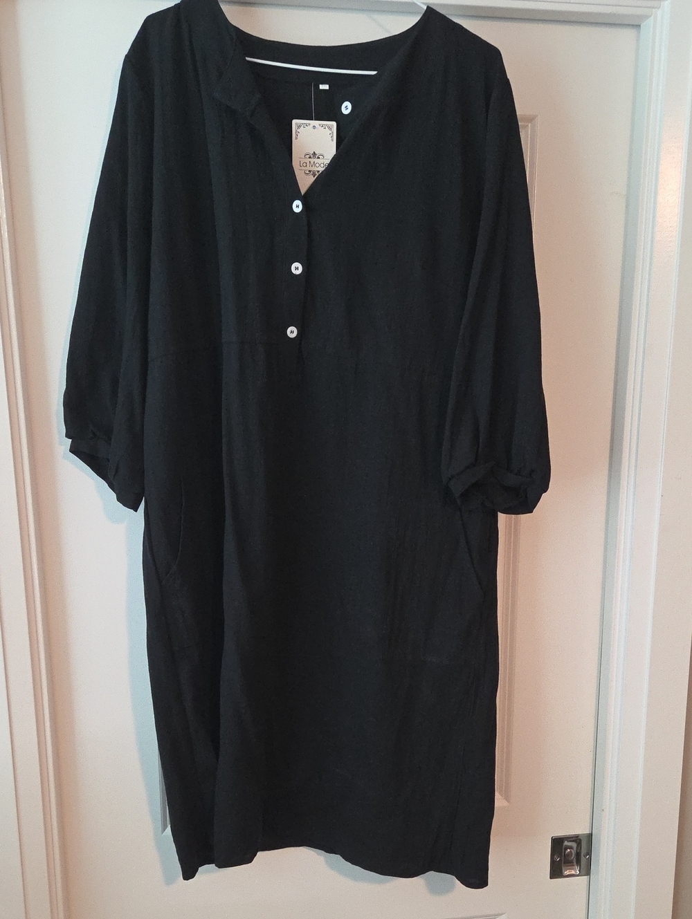 Black  Button Linen Dress